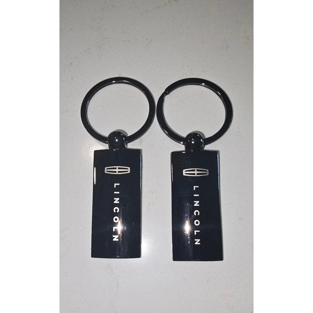 Pair of Lincoln Logo Metal Keychains Black Chrome Automotive Key Fobs 2 Pack